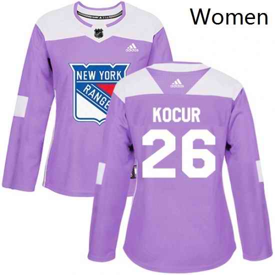 Womens Adidas New York Rangers 26 Joe Kocur Authentic Purple Fights Cancer Practice NHL Jersey